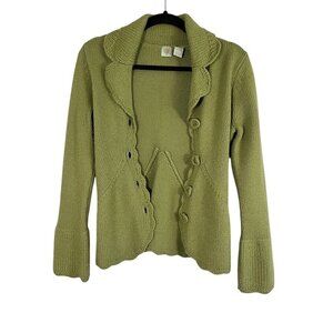 Anthropologie HWR Sweater Women M Green Cardigan Retro 80s Floral Granny Vintage